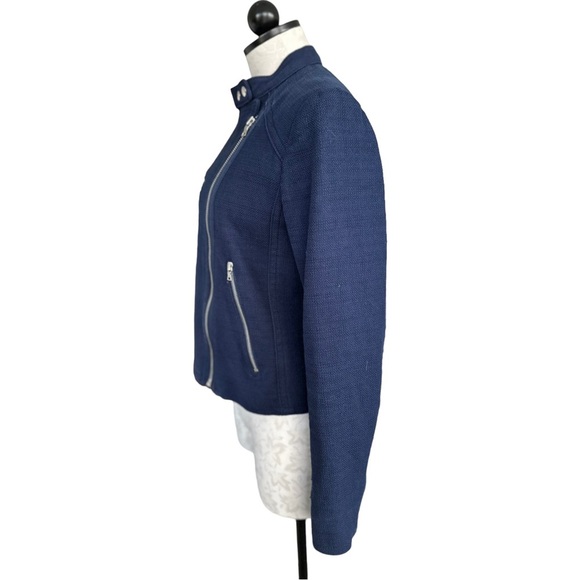 Gap Moto Navy Asymmetrical Jacket Zippers Size Medium - Picture 6 of 16